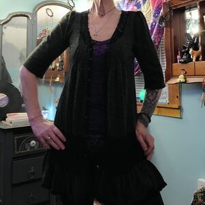 Ryu Heather Gray Black Lace 3/4 Sleeve Tunic Dress